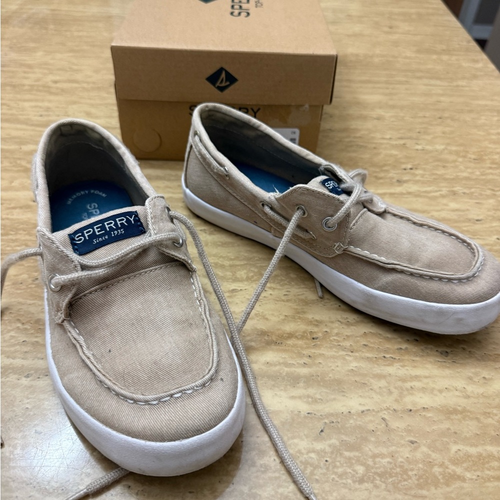 Sperry Boys Beige Canvas Boat Shoes